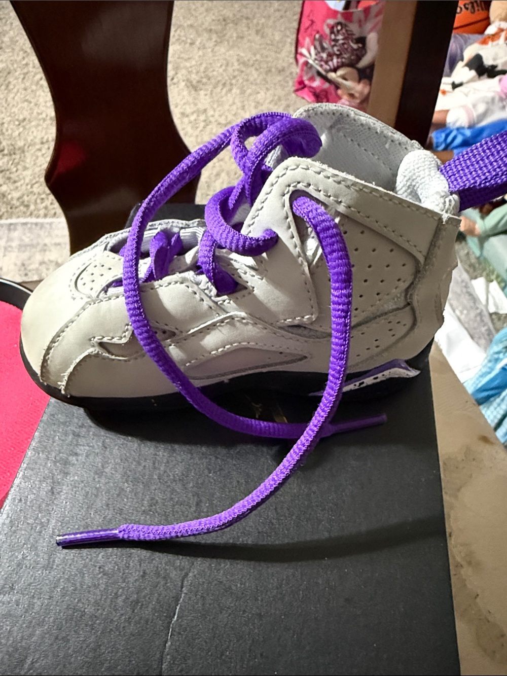Jordan Baby High-Top Sneakers in White with Purple Laces